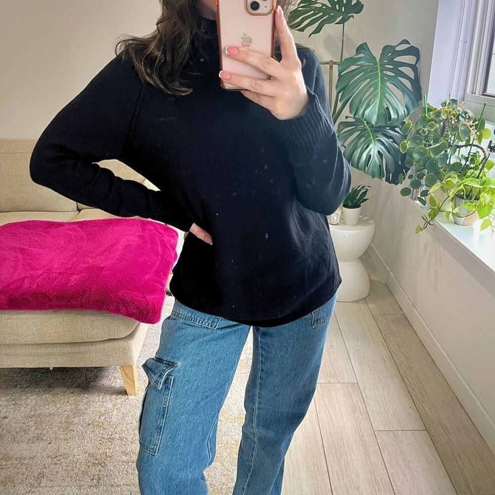 J. Jill Black Ribbed Knit Turtleneck Sweater Size Medium